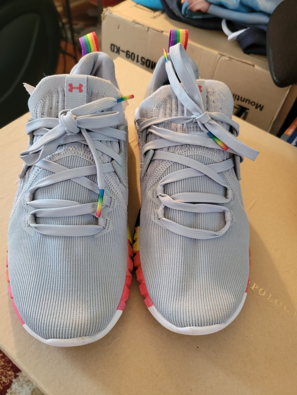Under Armour Kids Gray Sneakers with Pink and Rainbow Accents